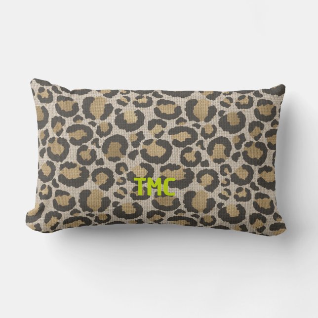 Roligt för Leopard Print Monogram Initialer Chic D Lumbarkudde (Framsida)
