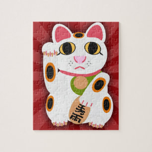 Roligt för Lucky Cat Cute Tecknad Illustration Des Pussel