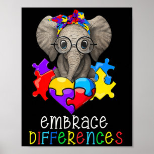 Roligt för medvetenhet om autism Glasses Elephant Poster