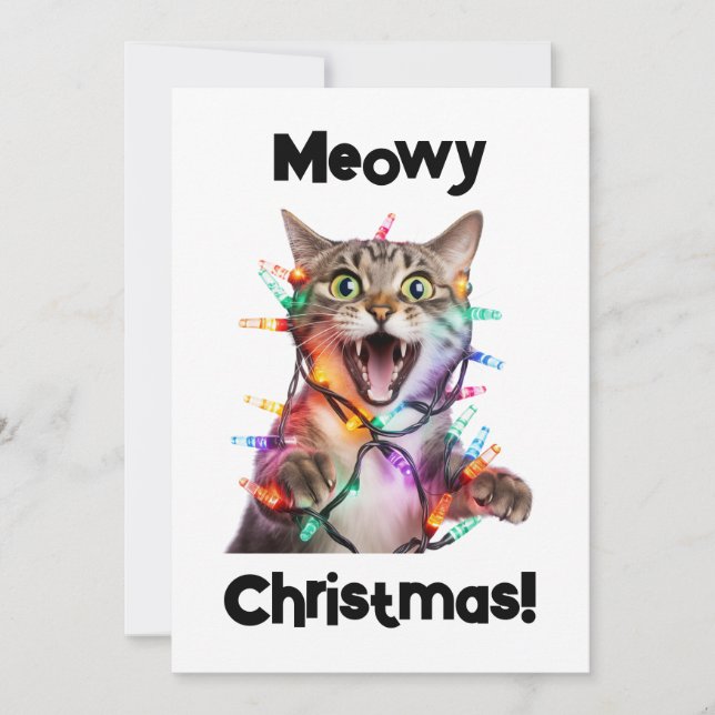 Roligt för Meowjul Cat Helgdag Card Julkort (Framsida)