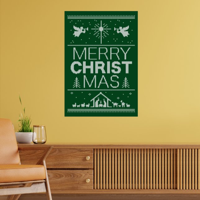 Roligt för mjuk God jul Grönt Sweater Religiösa Poster (Vardagsrum 2)