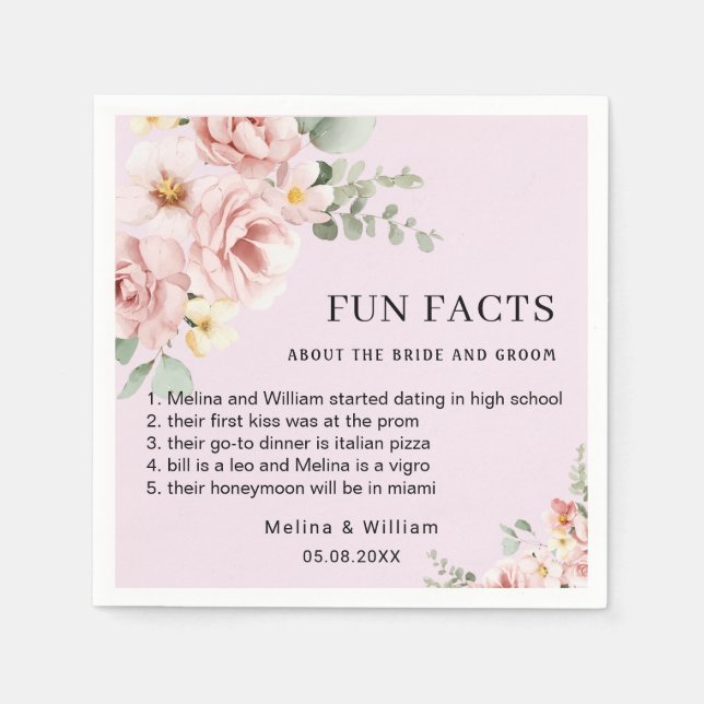 Roligt för modern Rosa Blommigt i Bröllop Pappersservett (Framsidan)