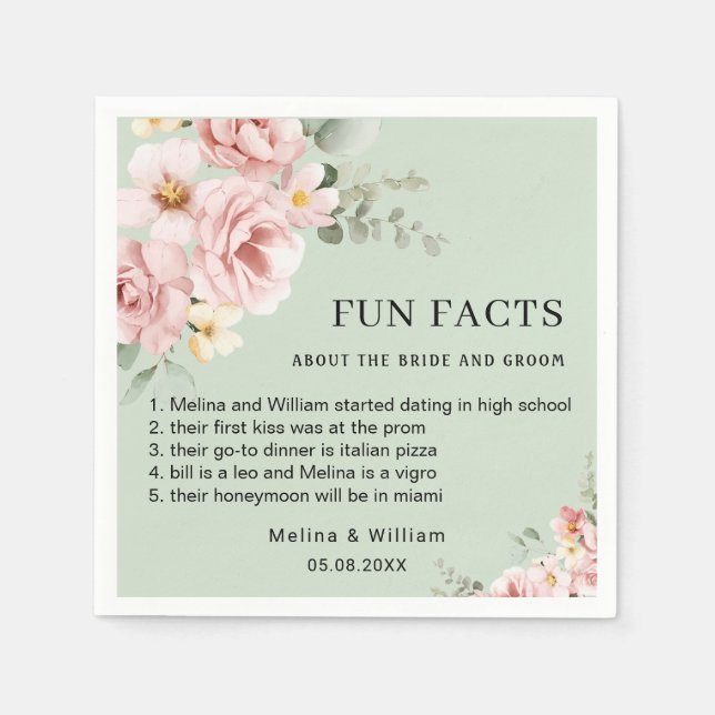 Roligt för modern Rosa Blommigt i Bröllop Pappersservett (Framsidan)