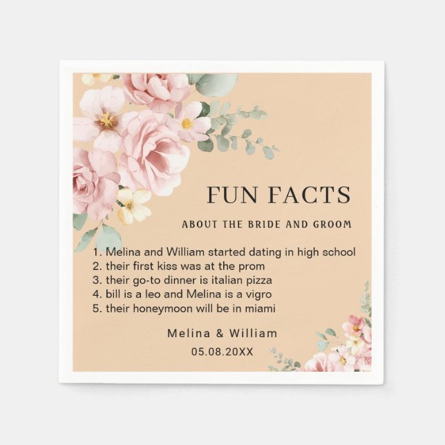 Roligt för modern Rosa Blommigt i Bröllop Pappersservett (Framsidan)