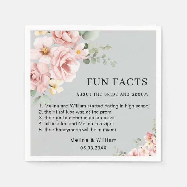 Roligt för modern Rosa Blommigt i Bröllop Pappersservett (Framsidan)