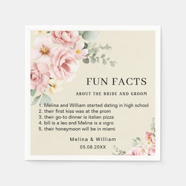 Roligt för modern Rosa Blommigt i Bröllop Pappersservett (Framsidan)