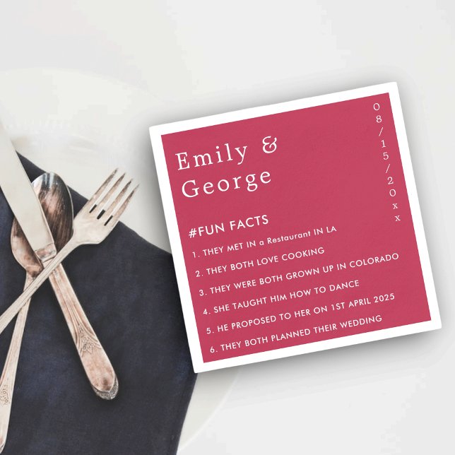 Roligt för Modern Viva Magenta Snyggt Facts Bröllo Pappersservett (Skapare uppladdad)