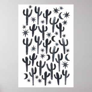 Roligt för nattdeert Cactus Indigo Mönster Waterco Poster