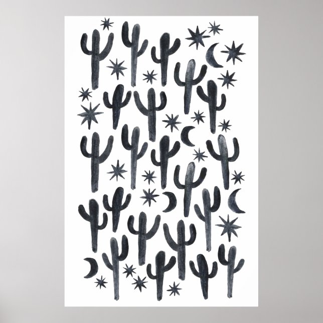 Roligt för nattdeert Cactus Indigo Mönster Waterco Poster (Framsidan)