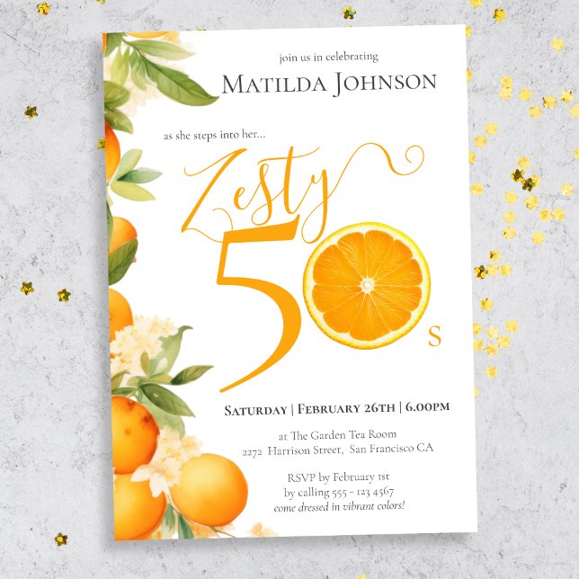 Roligt för Orange av Zety 50:e Födelsedagsfesten Inbjudningar (Mockup View)