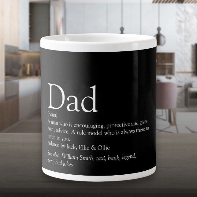 Roligt för pappa-definition, svartvitt jumbo mugg (Dad Definition Fun Quote Black and White Giant Coffee Mug)