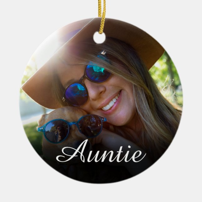 Roligt för Photo Girly Rosa-skript Moster Auntie D Julgransprydnad Keramik (Framsidan)