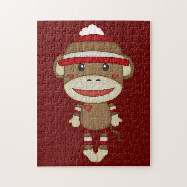 Roligt för Sock monkey Retro-familjen Pussel (Vertikal)