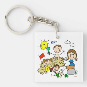 Roligt för stick figurfamiljstrand