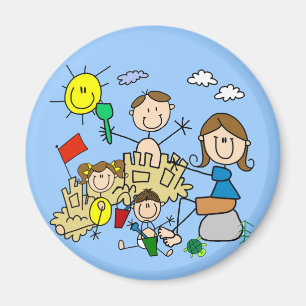 Roligt för stick figurfamiljstrand magnet