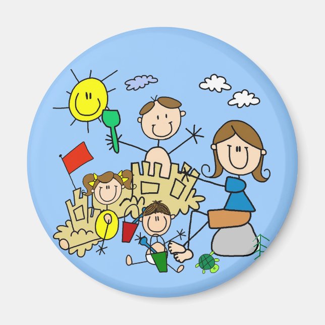 Roligt för stick figurfamiljstrand magnet (Framsidan)