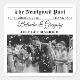 Roligt för svartvit fotofavorit i bröllop i nyhets fyrkantigt klistermärke