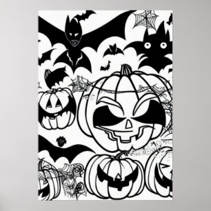Roligt för svartvit halloween-tecknad poster