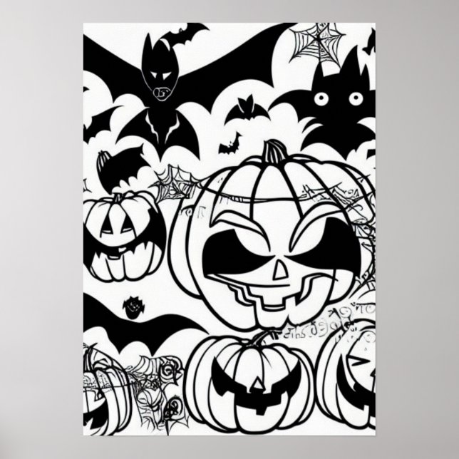 Roligt för svartvit halloween-tecknad poster (Framsidan)