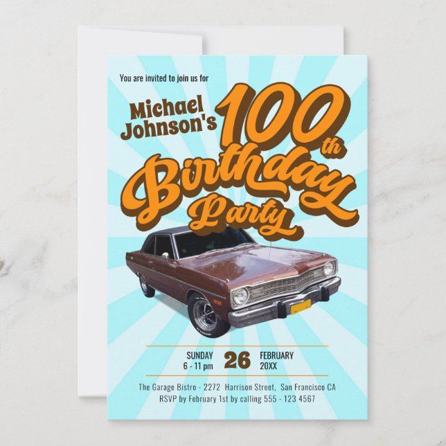 Roligt för Vintage av klassisk personbil Retro 100 Inbjudningar (Framsida)