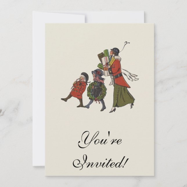 Roligt för Vintage-julshoppingfamiljen Inbjudningar (Framsida)