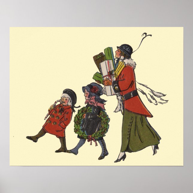 Roligt för Vintage-julshoppingfamiljen Poster (Framsidan)