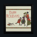 Roligt för Vintage-julshoppingfamiljen Smyckeskrin<br><div class="desc">Vintage jul Shopping - Den här årgången visar en familj som kommer hem med många julklappar! Julen tittar verkligen underbart i år! Mamman har varit julshopping och bär med sig en stor massa julklappar. En liten julflicka har en julkrans och det yngre barnet har en candy cane. Julshopping gick verkligen...</div>