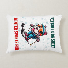 Roligt för vintersport i Pitbull hund skier Prydnadskudde