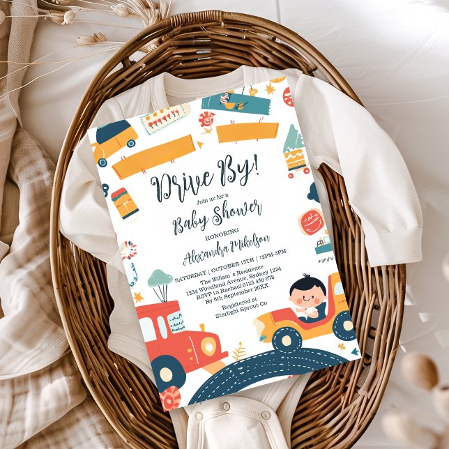 Roligt Fordon Cars Boy Baby Shower Inbjudningar (Skapare uppladdad)