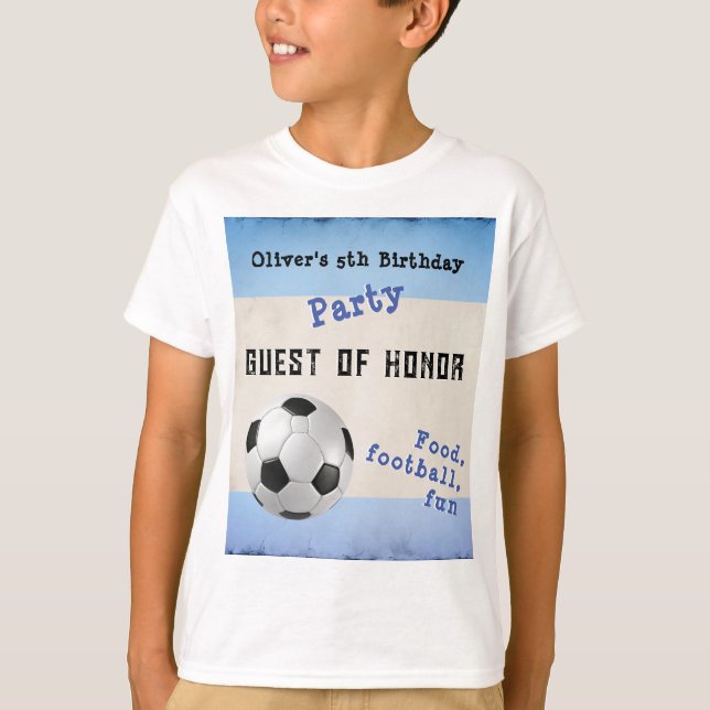 Roligt Fotboll Kids Party Blue Guest of Honor T Shirt (Framsida)