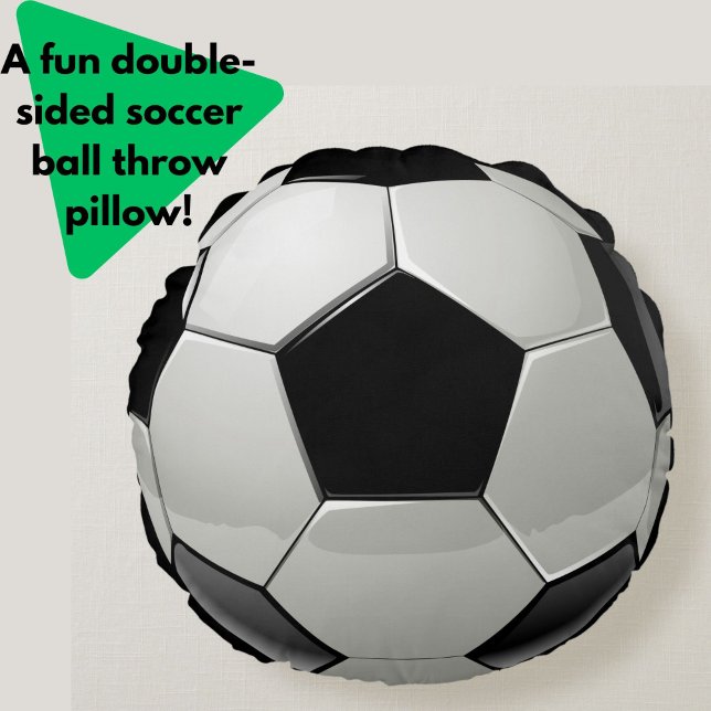 Roligt Fotboll, svart och vit fläkt Rund Kudde (A fun black + white soccer ball pattern throw pillow cushion. Makes a great gift for sporty types!)