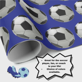 Roligt Fotbolls-Mönster på Blå insvällning Papper Presentpapper