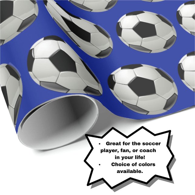 Roligt Fotbolls-Mönster på Blå insvällning Papper Presentpapper (Personalize your gift with this fun soccer ball pattern wrapping paper!)