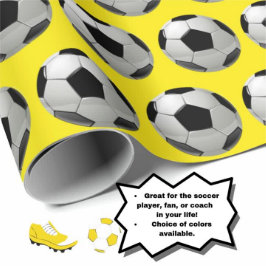Roligt Fotbolls-Mönster på Gult Wrapping Papper Presentpapper