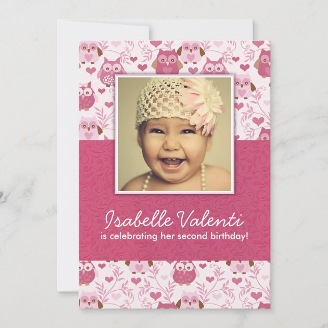 Roligt Foto Ugglor Födelsedagsfest inbjudan 5X7 (Framsida)
