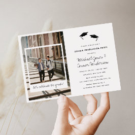 Roligt Fotokollage Dubbla Studentfest Inbjudningar