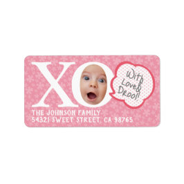 Roligt Fotomeddelande Rosa Returadressetikett Adressetikett