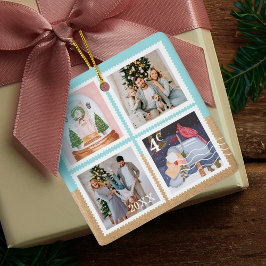 Roligt Foton i julfamiljen Postage Frimärke Julgransprydnad Keramik