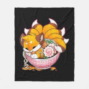 Roligt Fox Ramen Japansk Noodles Cute Kawaii Anime Fleecefilt