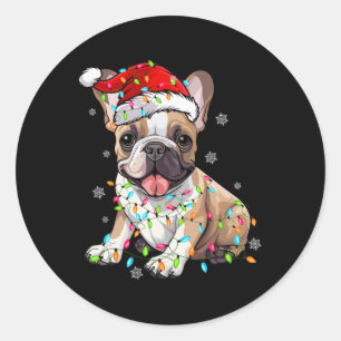 Roligt Fransk Bulldog Hund Träd jul Ljus Julafton Runt Klistermärke