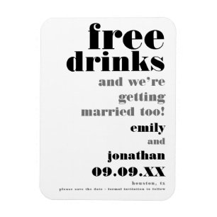 Roligt Free Drinks Black Grått Bröllop spara datum Magnet