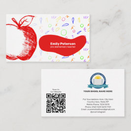 Roligt & Friendly Teacher Red Apple Sketch Hand pl Visitkort
