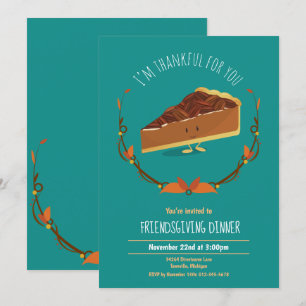 Roligt Friendsgiving Pecan Paj Teal Helgdag Inbjudningar