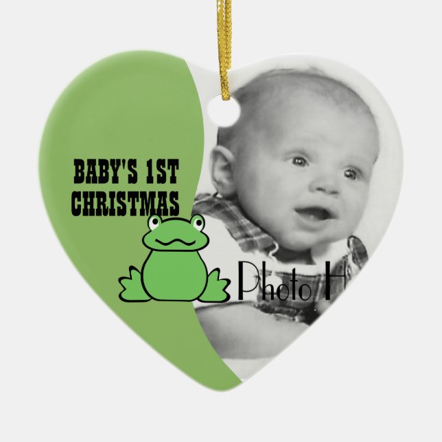 Roligt Frog "Baby Första jul" Foto Julgransprydnad Keramik (Framsidan)