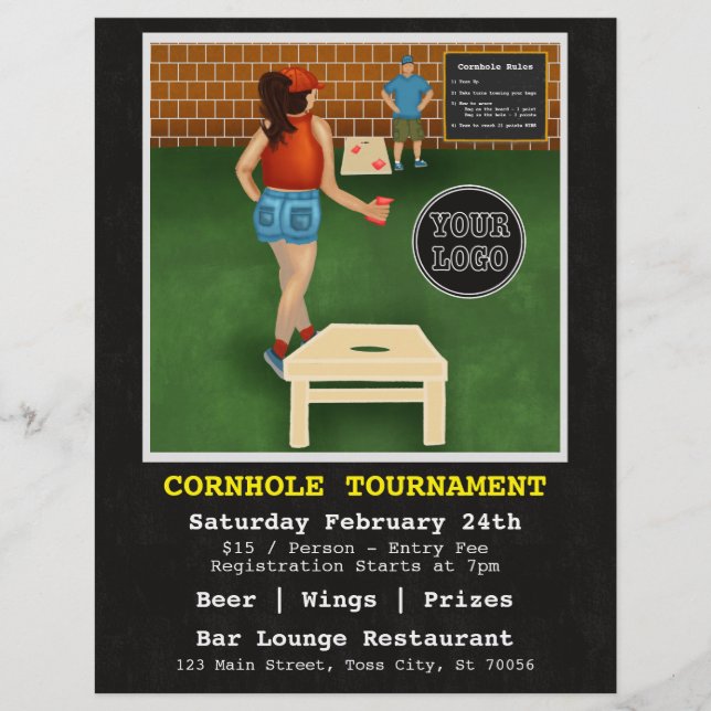 Roligt Fundraiser Pub Restaurant Cornhole Tourname Reklamblad (Framsidan)