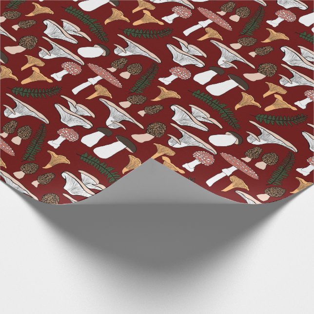 Roligt Fungi Mushroom Fern Mönster Gift Presentpapper (Hörn)