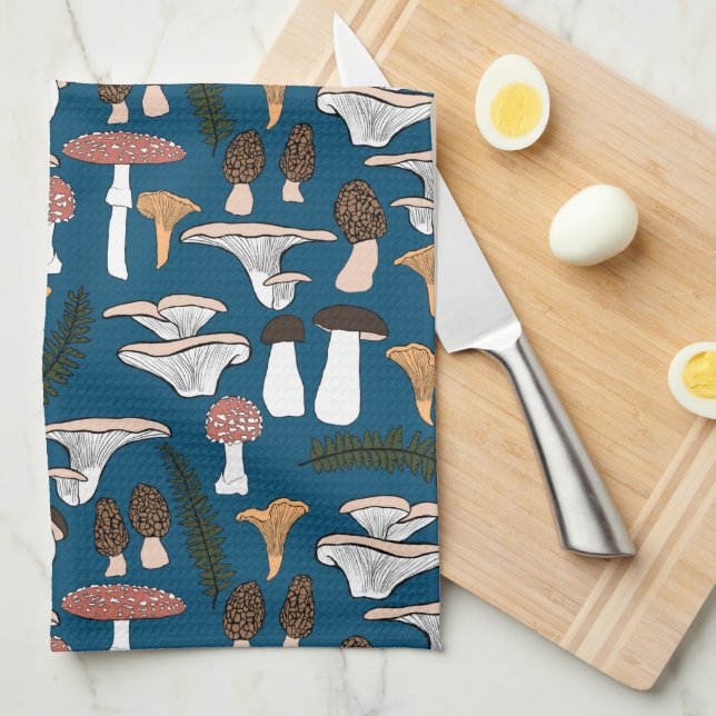 Roligt Fungi Mushroom Fern Mönster Kökshandduk (Vikt i Fjärdedel)