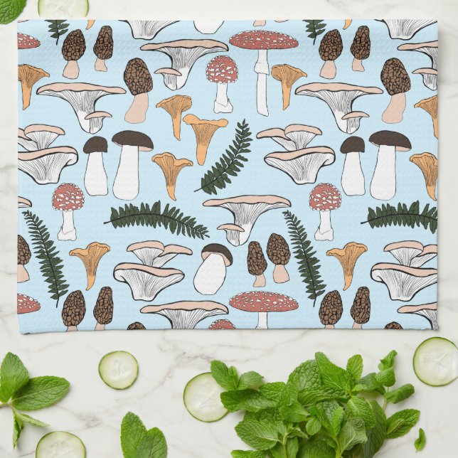 Roligt Fungi Mushroom Fern Mönster Kökshandduk (Vikta)