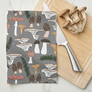 Roligt Fungi Mushroom Fern Mönster Kökshandduk