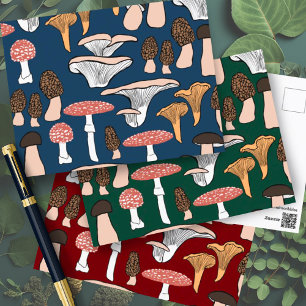 Roligt Fungi Mushroom Mönster Vykort